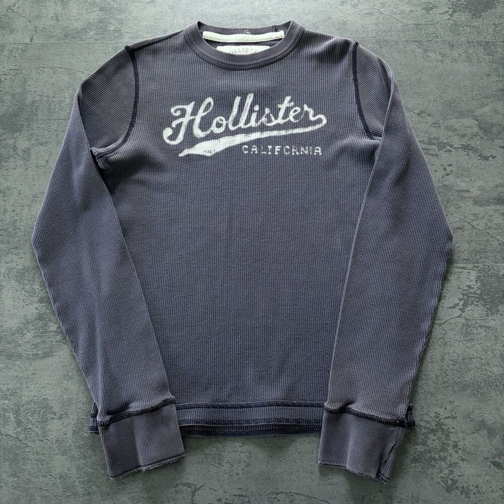 Hollister Thermal Y2K Long Sleeve Gray Mens Small Waffle Knit Excellent Cond